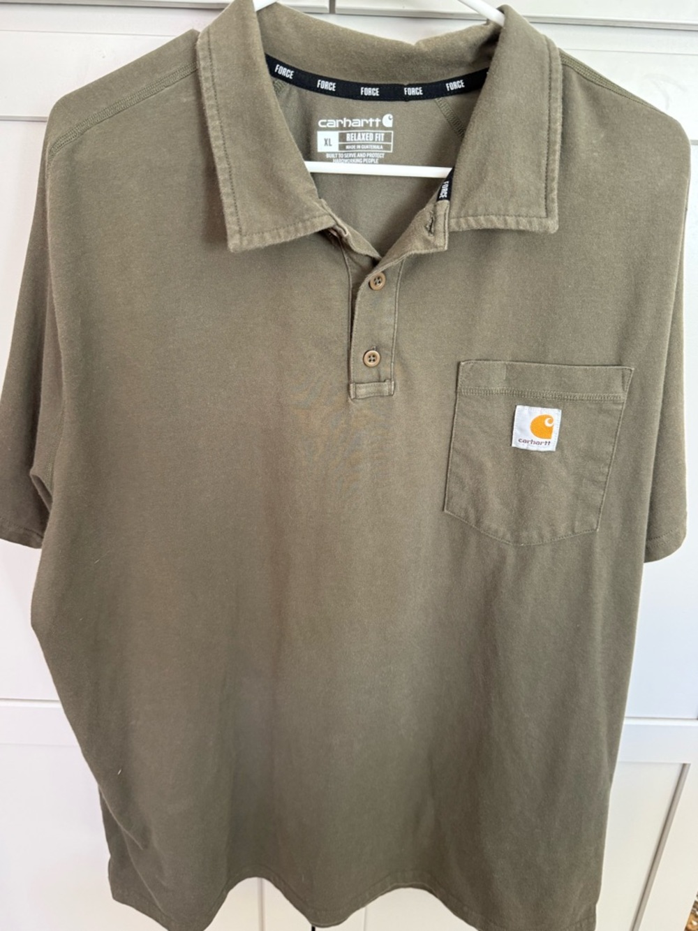 Carhartt Force Polo Shirt XL Relaxed Fit Olive Green Pocket Logo